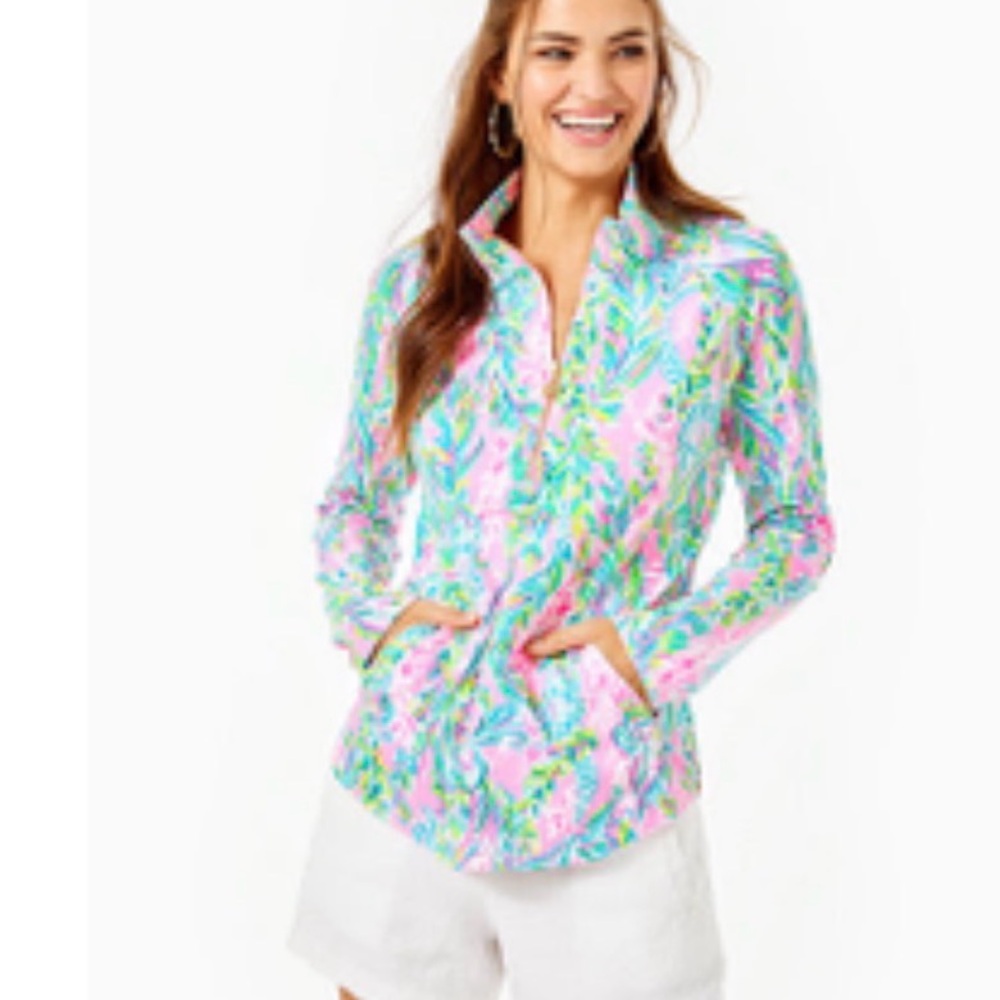 Lilly Pulitzer 50+ UPF Skipper Round Hem Popover Pink Green Blue Floral